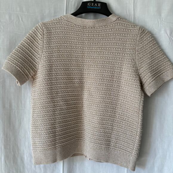 Talbots Short Sleeve Textured Knit Cotton Cardigan Sweater Gold Tone Buttons M - Picture 2 of 6